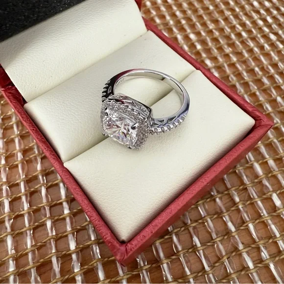 BERRICLE Sterling Silver Cushion Cut Halo Engagement/Promise Ring, Size 5.5